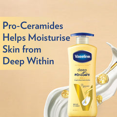 Vaseline deep moisture body lotion bottle with dispenser and drop icon graphic