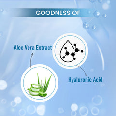 Sheet mask benefit graphic showing Aloe Vera extract and hyaluronic acid