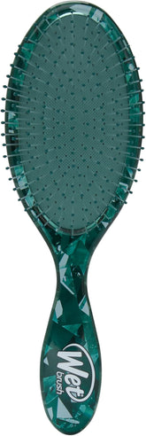 Emerald green detangler hair brush with oval pad and clear bristles