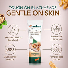 Face scrub tube with label, Himalaya Blackhead Clearing Walnut Face Scrub, 100 g