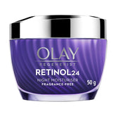 Retinol 24 night moisturiser jar, purple cream with silver lid, fragrance-free 50 g.