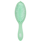Green oval wet hair brush with white bristles and ergonomic handle