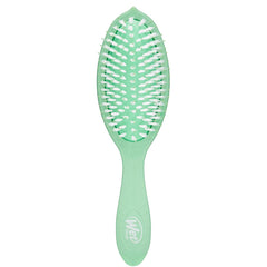 Green oval wet hair brush with white bristles and ergonomic handle