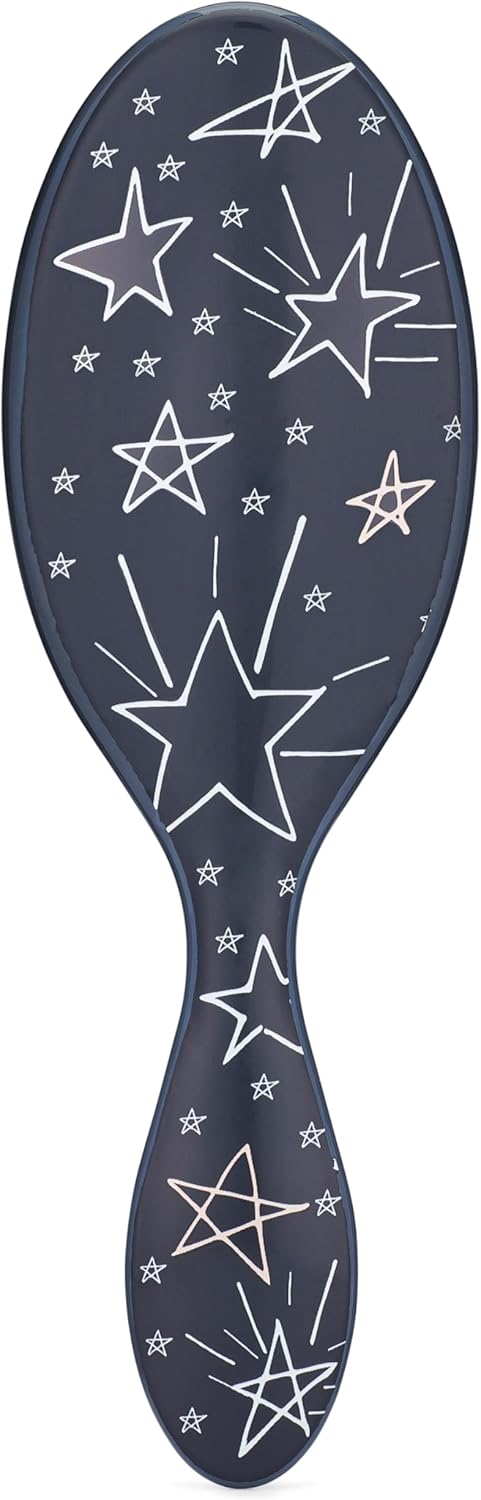 Kids detangler hairbrush, dark navy handle with white star doodles