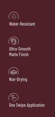 Pure matte lipstick benefits icons: water-resistant, ultra-smooth, non-drying