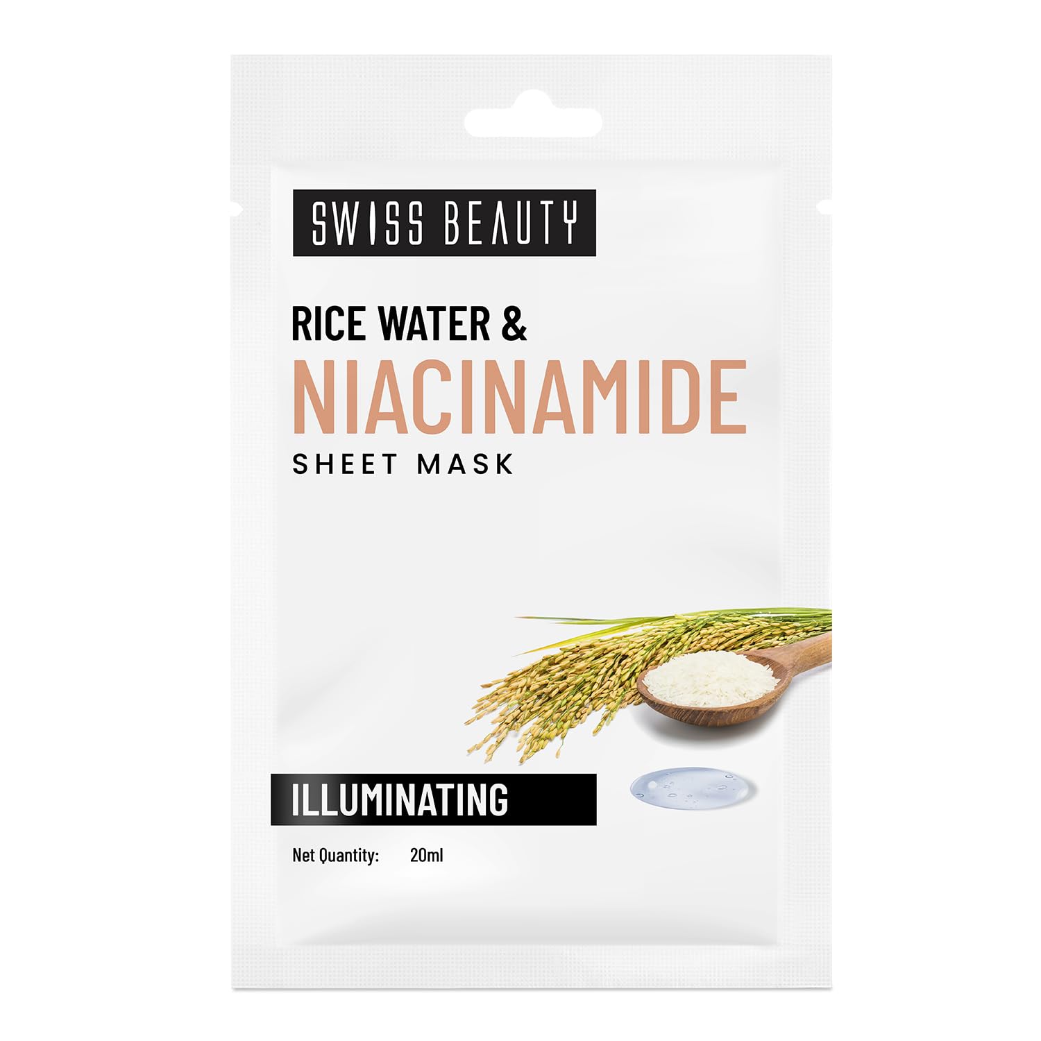 Swiss Beauty rice water & niacinamide sheet mask pack, front view
