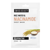 Swiss Beauty rice water & niacinamide sheet mask pack, front view