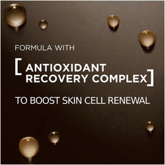 Antioxidant recovery complex formula graphic with golden droplets