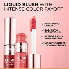 L'Oreal Lumi Liquid Blush set: tubes and applicator brush, glowy gold pink