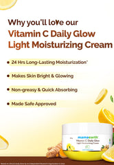 Light moisturizing cream jar with white cap, shown with benefit bullet icons
