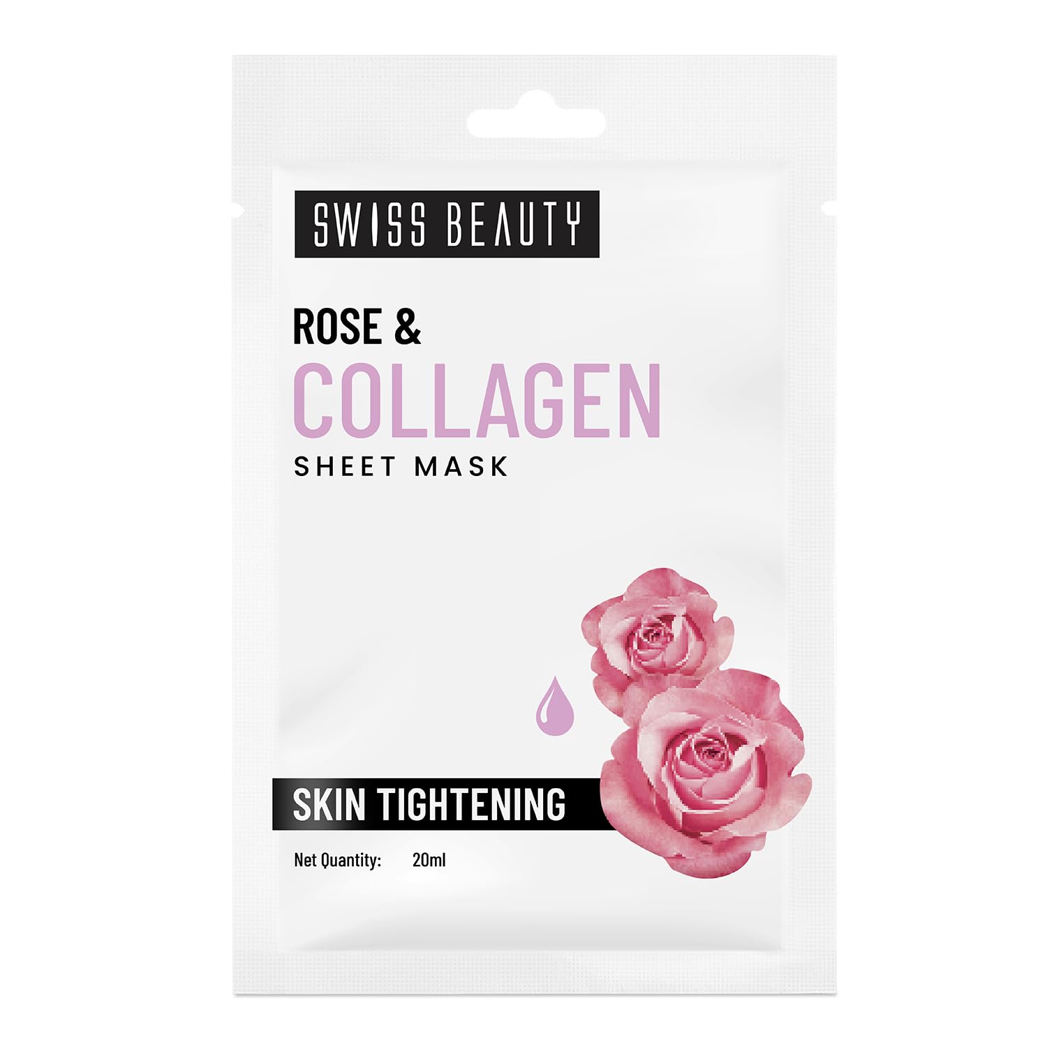 Swiss Beauty Rose & Collagen sheet mask pouch, skin tightening, net quantity 20ml
