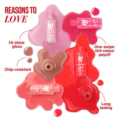 MyGlamm LIT nail enamel bottles with long-lasting and chip-resistant graphic.