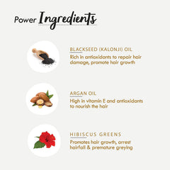 Power ingredients chart for Hibiscus Blackseed hair balm with oil and hibiscus