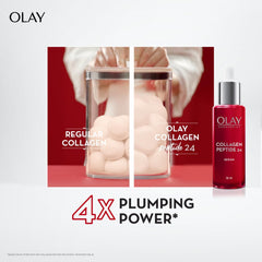 Red face serum bottle with dropper cap, shown with a container of cream capsules