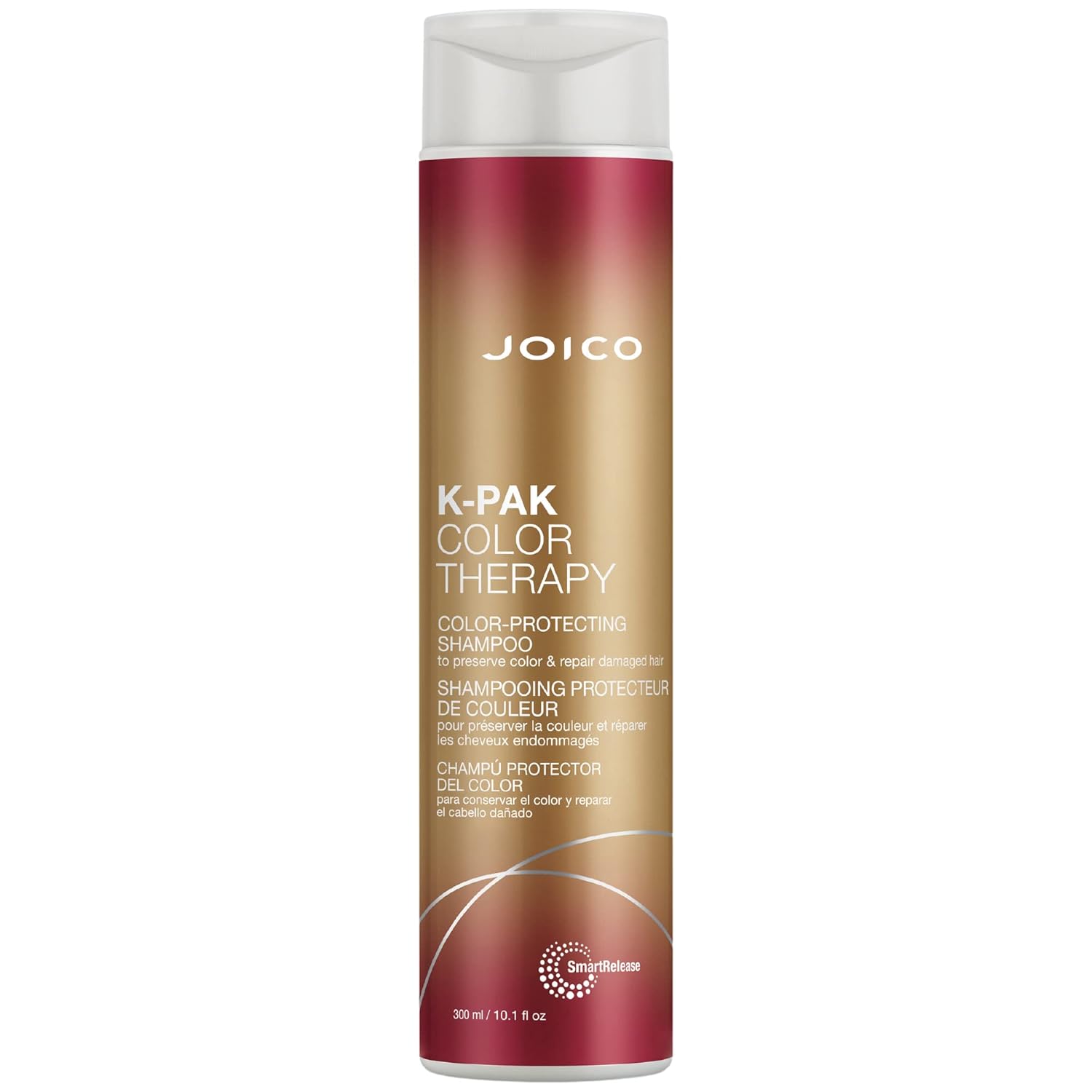 Joico K-Pak Color Therapy shampoo bottle, maroon and gold label, white cap