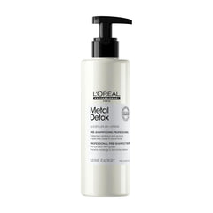 L'Oreal Professionnel Metal Detox pre-shampoo treatment bottle with pump, white and black
