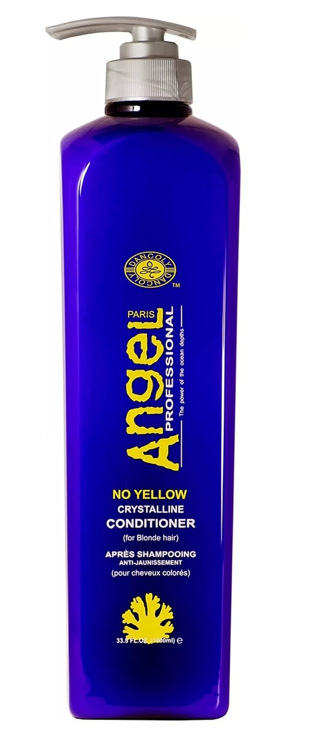 No yellow crystalline conditioner bottle, blue plastic with pump, 1000 ml