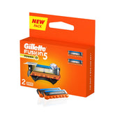 Razor blade cartridge pack with two blue metal blades in orange retail box