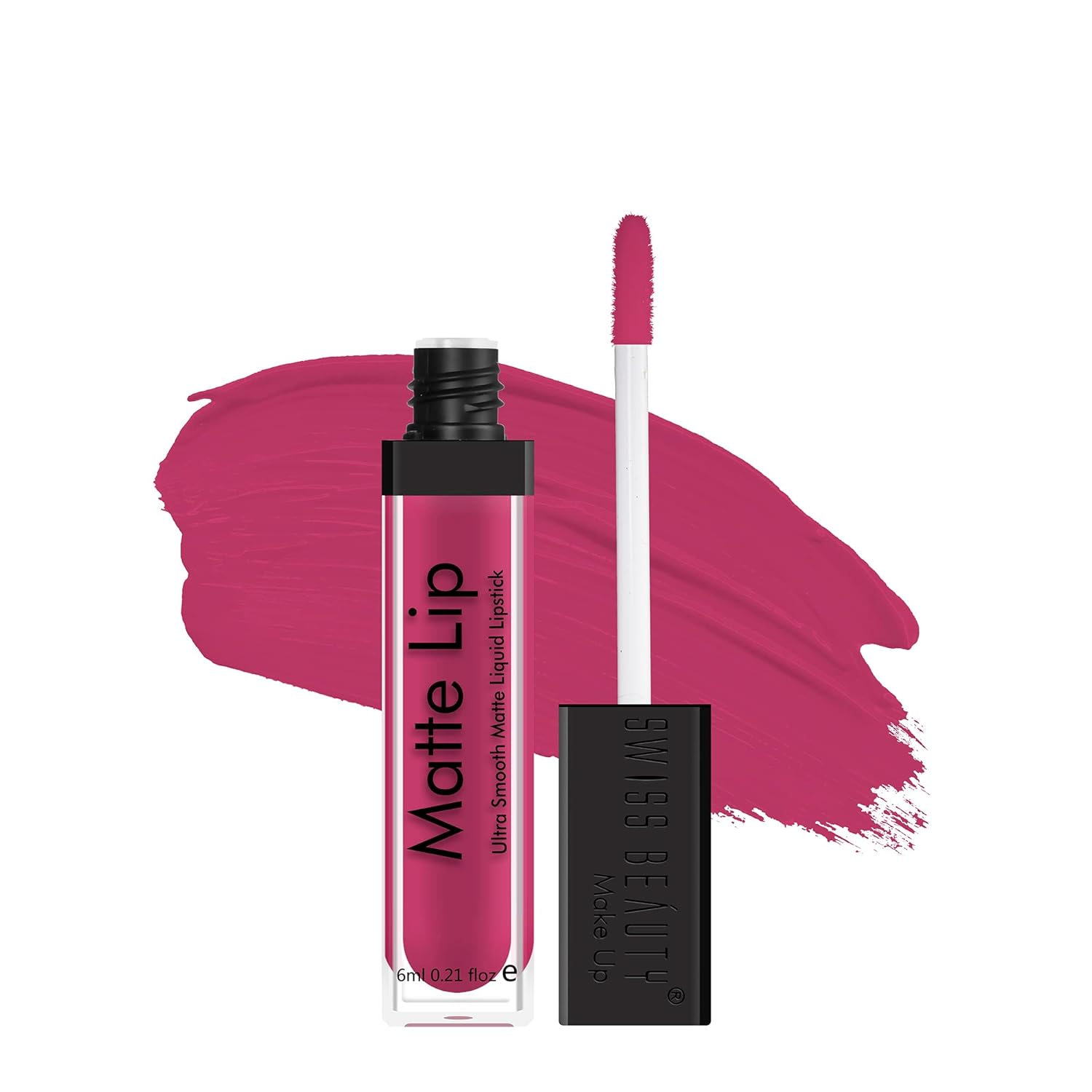 Fuchsia pink matte lip liquid lipstick with applicator wand