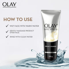 Olay Total Effects cleanser tube with water splash, 100 g