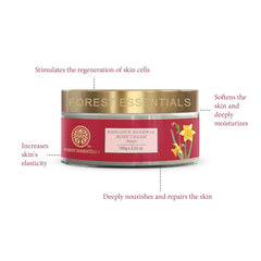 Radiance Renewal body cream jar with red label and floral graphic, gold lid