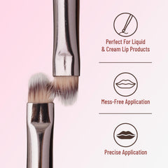 Lip brush close-up with dense soft bristles and metal ferrule