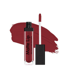 Matte lip liquid lipstick in deep red, with doe-foot applicator and cap