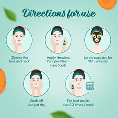 Himalaya Purifying Neem Pack usage directions graphic with five step icons
