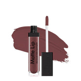 Matte lip liquid lipstick with doe-foot applicator and swatch, dark mauve-brown