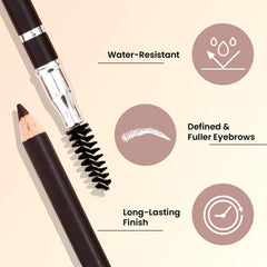 Brow definer pencil with angled tip and attached spoolie brush