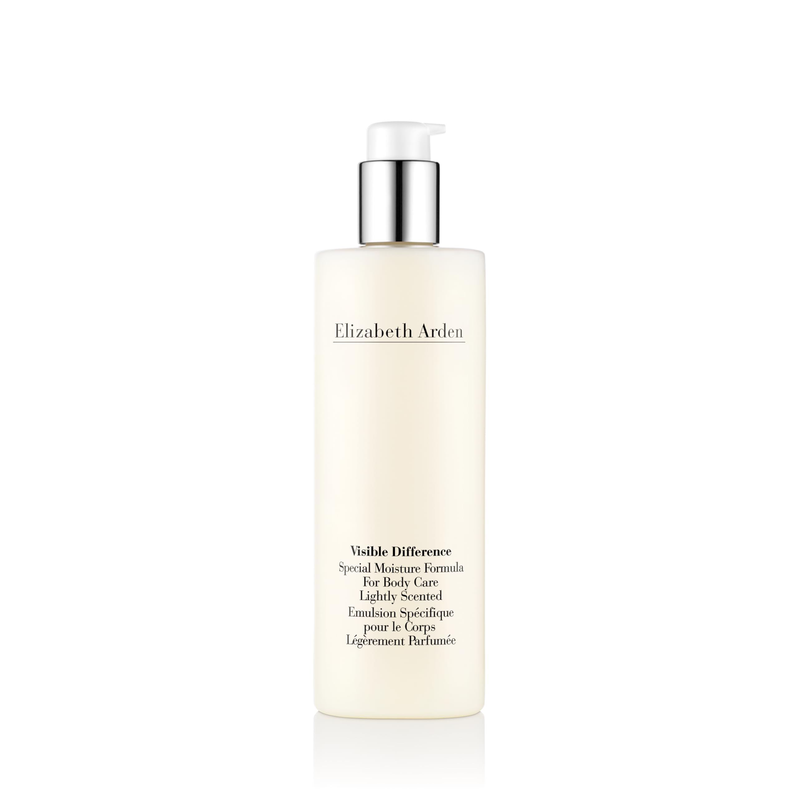 Elizabeth Arden Visible Difference body lotion bottle with pump, light cream color