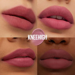 KneeHigh lip swatch set showing four pink-toned lip shades