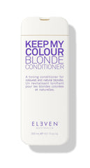 Blonde conditioner bottle, white with blue Keep My Colour Blonde label
