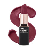 Swiss Beauty maroon creamy lipstick in black tube with silver cap, open shade swatch