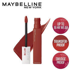 Maybelline Super Stay matte ink liquid lipstick, shade 245 Seeker, wand and tube