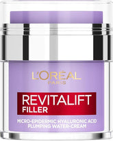 L'Oreal Paris water-cream jar with purple label and silver lid