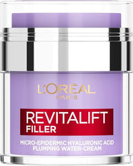 L'Oreal Paris water-cream jar with purple label and silver lid