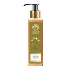 Hair cleanser bottle with pump, amber front label and gold cap, Forest Essentials
