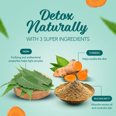 Himalaya Purifying Neem Pack tube beside neem and turmeric ingredient props