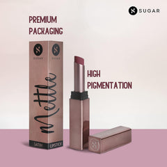 Rosy pink satin lipstick set with tube and retail box