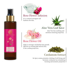 Body mist bottle with gold pump, pink label, brown glass, angled view
