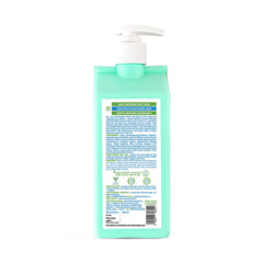 Baby head to toe wash bottle with white pump, teal back label view
