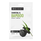 Charcoal & bamboo sheet mask pouch with Swiss Beauty logo