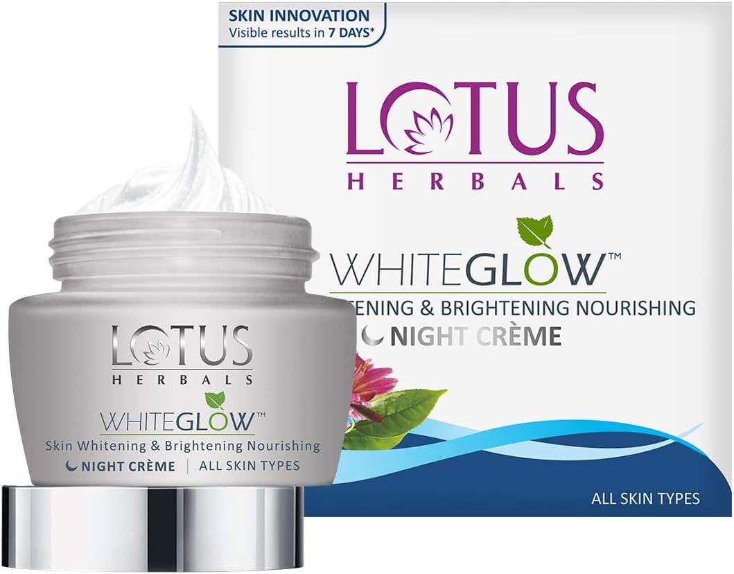Lotus Herbals WhiteGlow night crème box and jar, all skin types