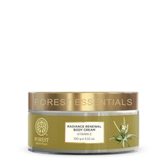 Radiance Renewal body cream jar with gold cap and green label, Vitamin E, 100 g.