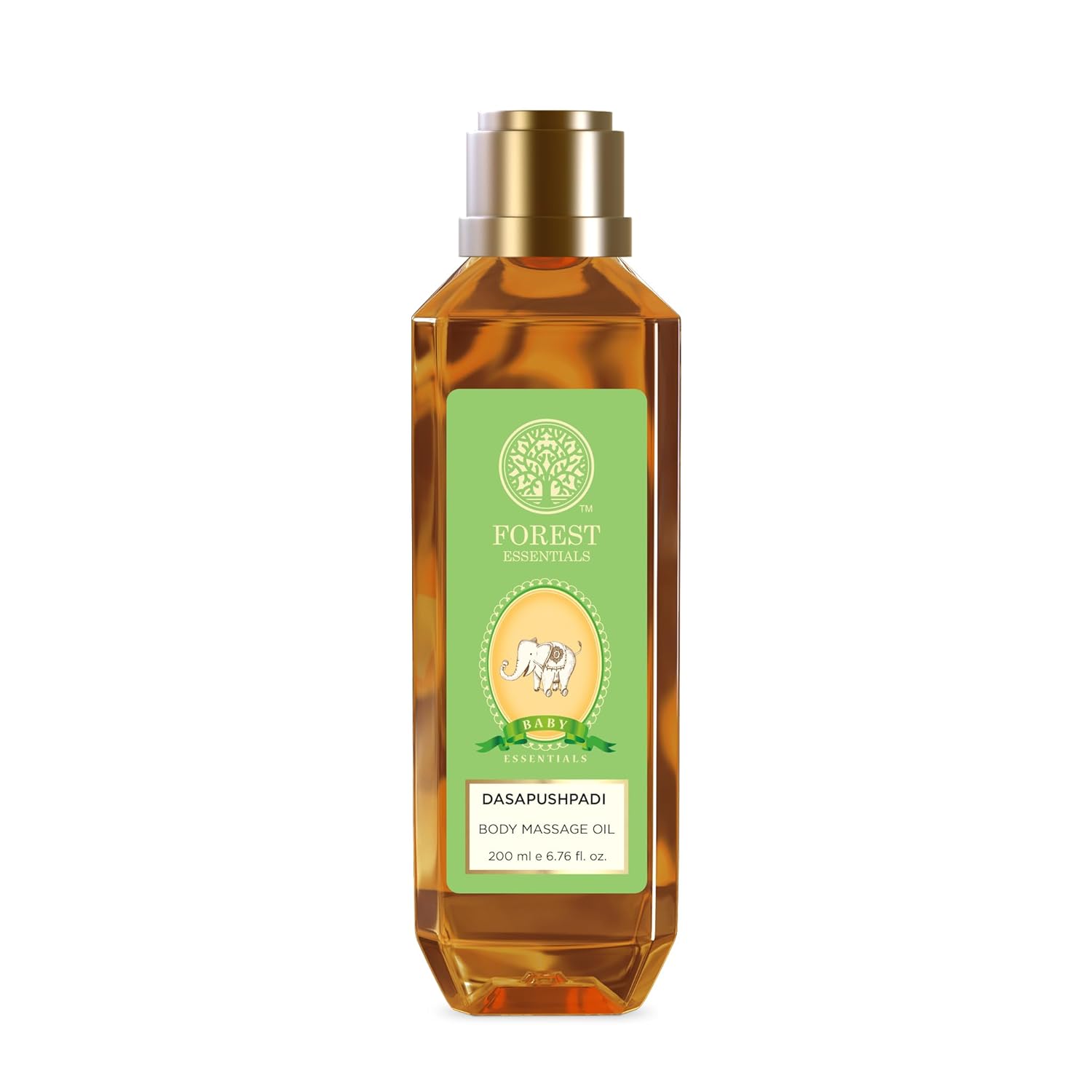 Dasapushpadi baby body massage oil bottle, 200 ml, amber with gold cap