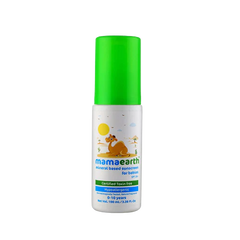 Mineral-based sunscreen bottle with green cap and baby-themed front label