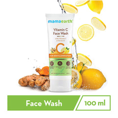 mamaearth Vitamin C Face Wash white 100 ml squeeze tube with citrus and herb graphics