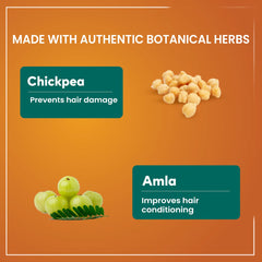 Protein hair cream infographic with Chickpea and Amla ingredient icons