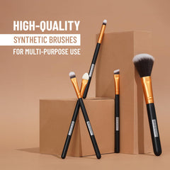 Multi-purpose makeup brush set, golden handles and black shafts with bristles